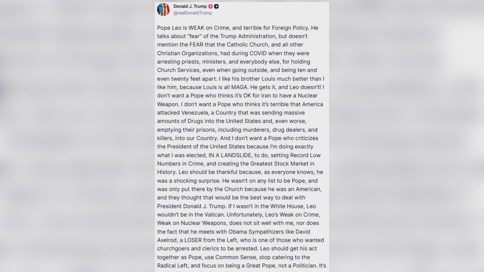 Trump v. Pope: Two Most Influential Americans at Odds over Iran